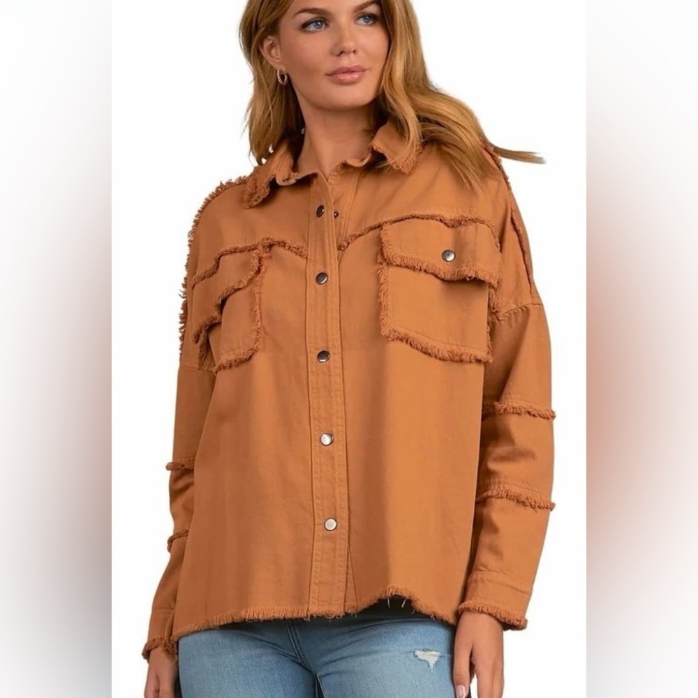 NWT Elan Rock & Roll Camel woman's Shacket Devan in size XS oversized relax fit - Picture 3 of 10